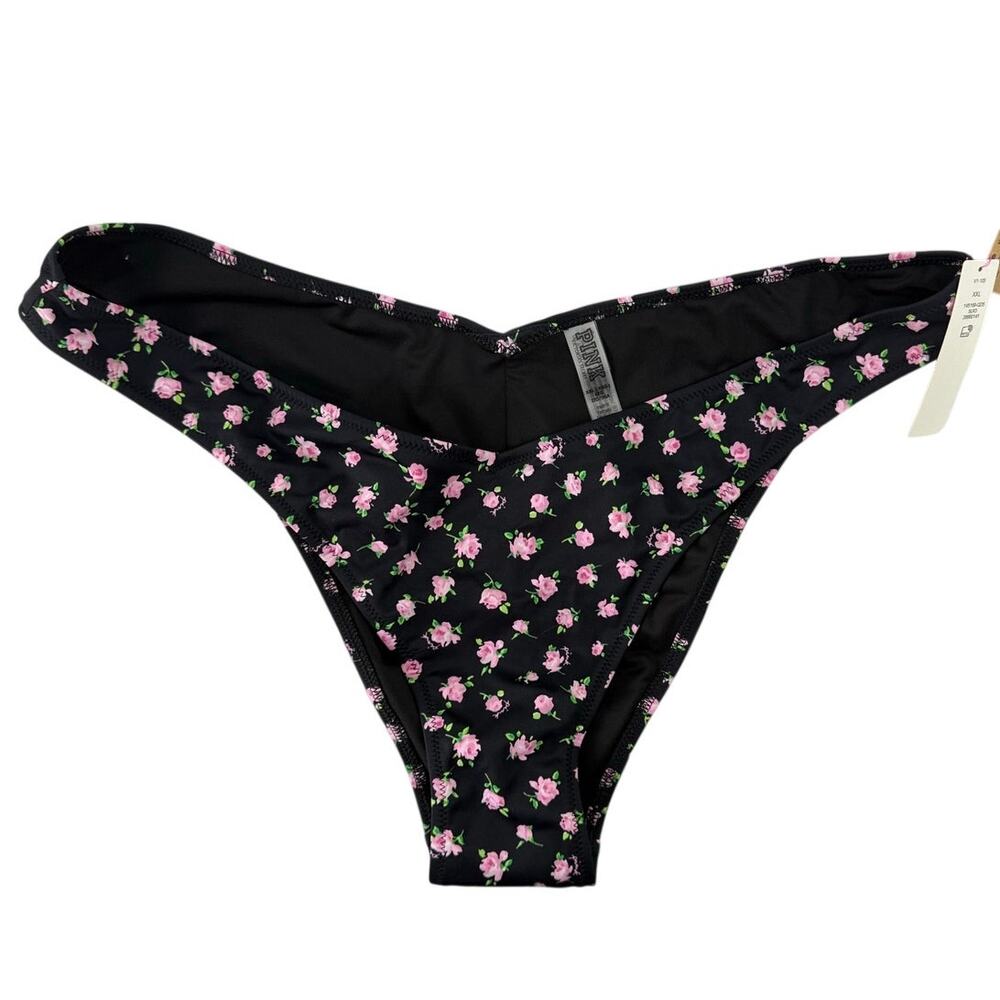 VS PINK Black Floral High Cut Bikini Bottom XXL NWT